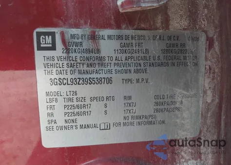 2009 Saturn Vue Hybrid 4-Cyl Base z USA, uszkodzony, nr VIN 3GSCL93Z39S538706